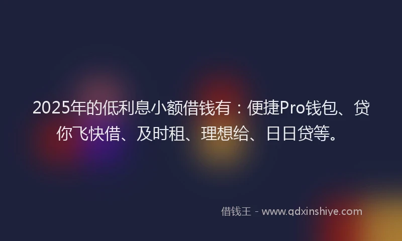 2025年的低利息小额借钱有：便捷Pro钱包、贷你飞快借、及时租、理想给、日日贷等。