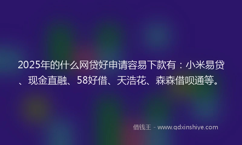 2025年的什么网贷好申请容易下款有:小米易贷、现金直融、58好借、天浩花、森森借呗通等。