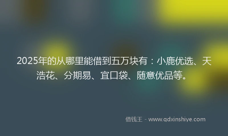 2025年的从哪里能借到五万块有：小鹿优选、天浩花、分期易、宜口袋、随意优品等。