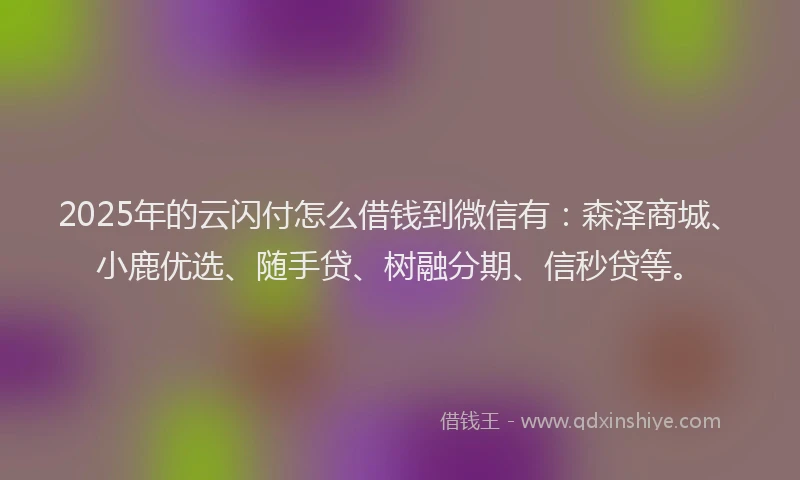 2025年的云闪付怎么借钱到微信有：森泽商城、小鹿优选、随手贷、树融分期、信秒贷等。