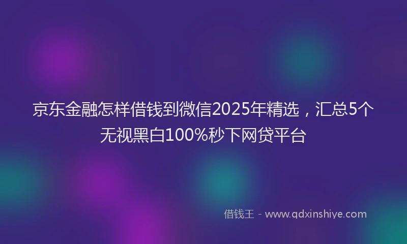京东金融怎样借钱到微信2025年精选，汇总5个无视黑白100%秒下网贷平台