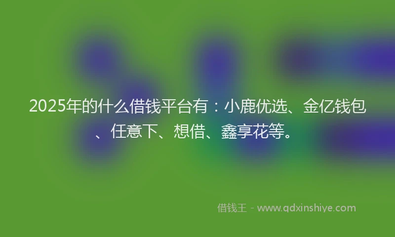 2025年的什么借钱平台有：小鹿优选、金亿钱包、任意下、想借、鑫享花等。