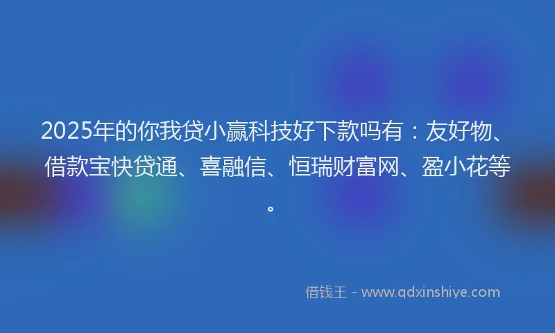 2025年的你我贷小赢科技好下款吗有：友好物、借款宝快贷通、喜融信、恒瑞财富网、盈小花等。