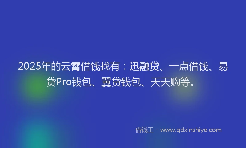 2025年的云霄借钱找有:迅融贷、一点借钱、易贷Pro钱包、翼贷钱包、天天购等。