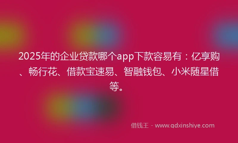 2025年的企业贷款哪个app下款容易有：亿享购、畅行花、借款宝速易、智融钱包、小米随星借等。