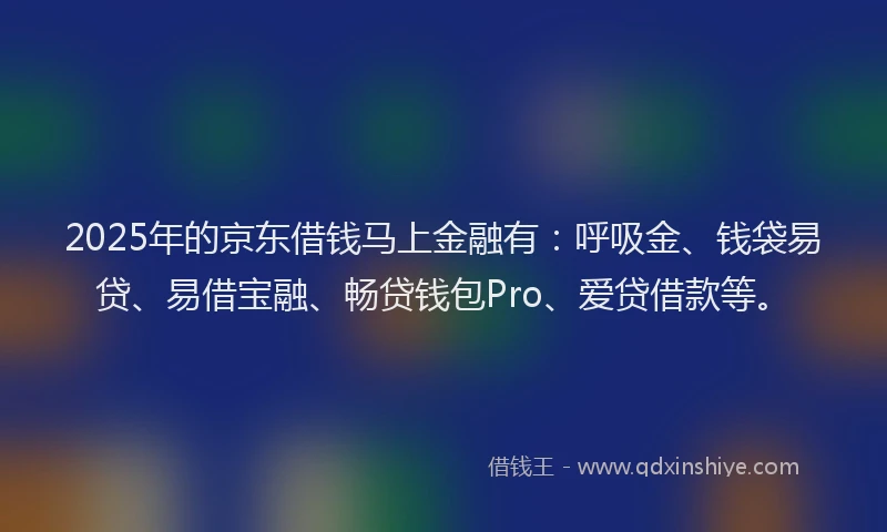 2025年的京东借钱马上金融有：呼吸金、钱袋易贷、易借宝融、畅贷钱包Pro、爱贷借款等。