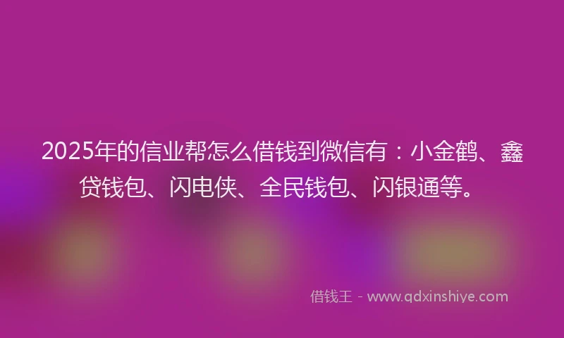 2025年的信业帮怎么借钱到微信有:小金鹤、鑫贷钱包、闪电侠、全民钱包、闪银通等。