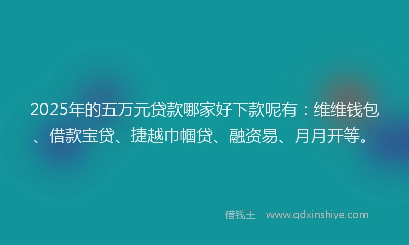 2025年的五万元贷款哪家好下款呢有：维维钱包、借款宝贷、捷越巾帼贷、融资易、月月开等。