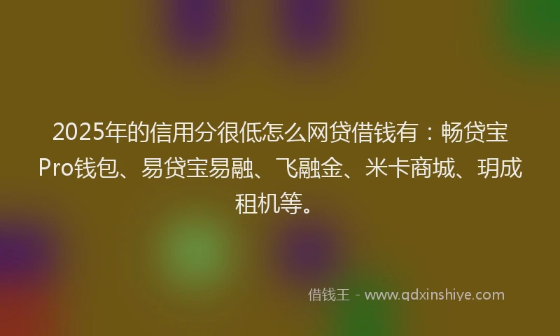 2025年的信用分很低怎么网贷借钱有：畅贷宝Pro钱包、易贷宝易融、飞融金、米卡商城、玥成租机等。