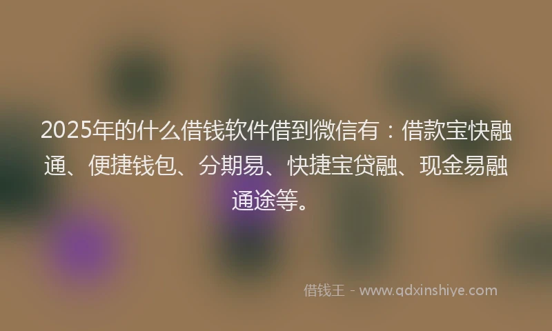 2025年的什么借钱软件借到微信有：借款宝快融通、便捷钱包、分期易、快捷宝贷融、现金易融通途等。