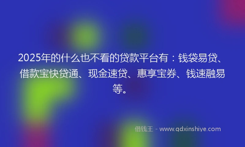 2025年的什么也不看的贷款平台有:钱袋易贷、借款宝快贷通、现金速贷、惠享宝券、钱速融易等。