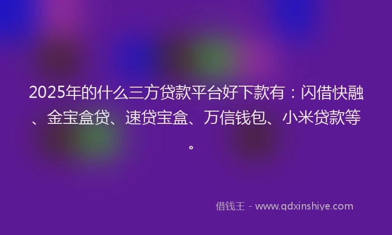 2025年的什么三方贷款平台好下款有:闪借快融、金宝盒贷、速贷宝盒、万信钱包、小米贷款等。