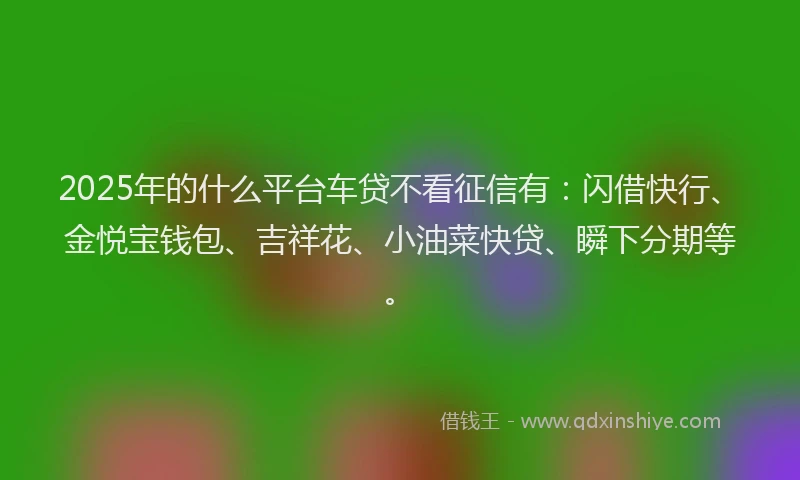 2025年的什么平台车贷不看征信有：闪借快行、金悦宝钱包、吉祥花、小油菜快贷、瞬下分期等。