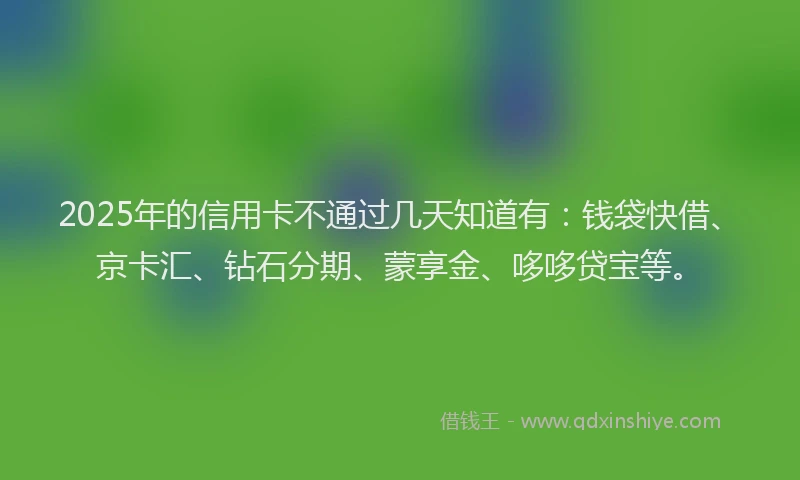 2025年的信用卡不通过几天知道有：钱袋快借、京卡汇、钻石分期、蒙享金、哆哆贷宝等。