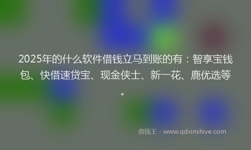 2025年的什么软件借钱立马到账的有：智享宝钱包、快借速贷宝、现金侠士、新一花、鹿优选等。
