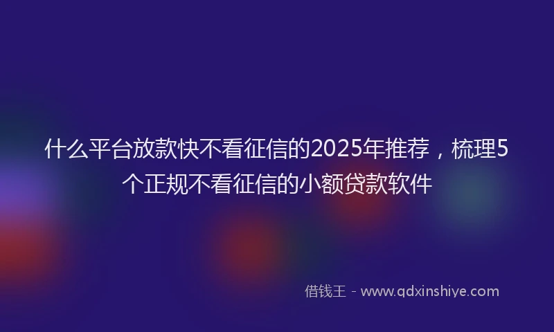 什么平台放款快不看征信的2025年推荐，梳理5个正规不看征信的小额贷款软件