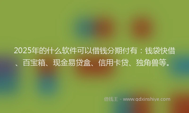 2025年的什么软件可以借钱分期付有：钱袋快借、百宝箱、现金易贷盒、信用卡贷、独角兽等。