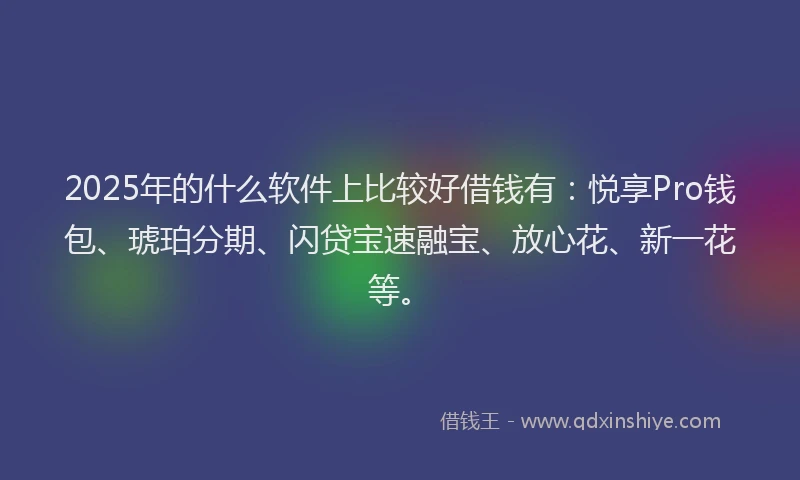 2025年的什么软件上比较好借钱有：悦享Pro钱包、琥珀分期、闪贷宝速融宝、放心花、新一花等。