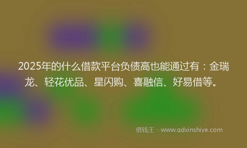 2025年的什么借款平台负债高也能通过有：金瑞龙、轻花优品、星闪购、喜融信、好易借等。