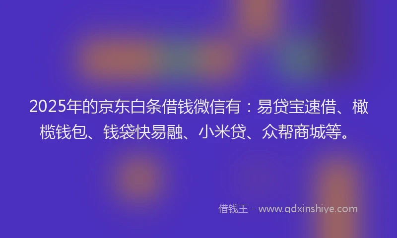 2025年的京东白条借钱微信有：易贷宝速借、橄榄钱包、钱袋快易融、小米贷、众帮商城等。