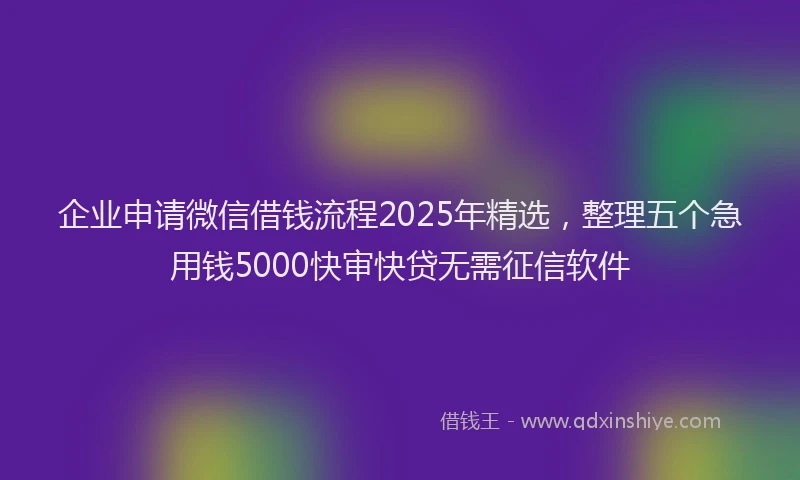 企业申请微信借钱流程2025年精选,整理五个急用钱5000快审快贷无需征信软件