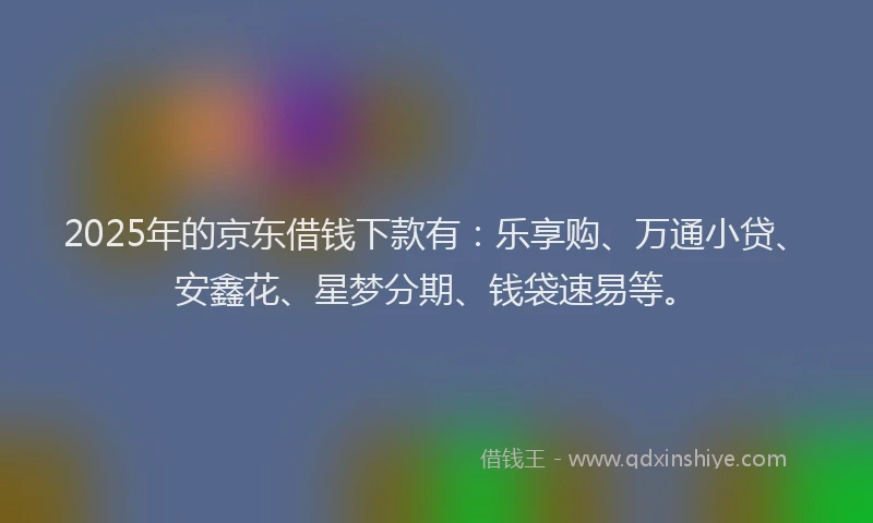 2025年的京东借钱下款有：乐享购、万通小贷、安鑫花、星梦分期、钱袋速易等。