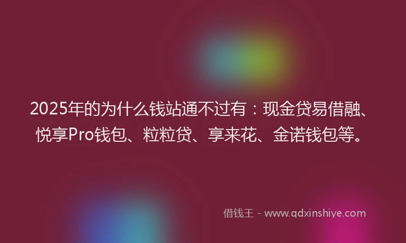 2025年的为什么钱站通不过有：现金贷易借融、悦享Pro钱包、粒粒贷、享来花、金诺钱包等。