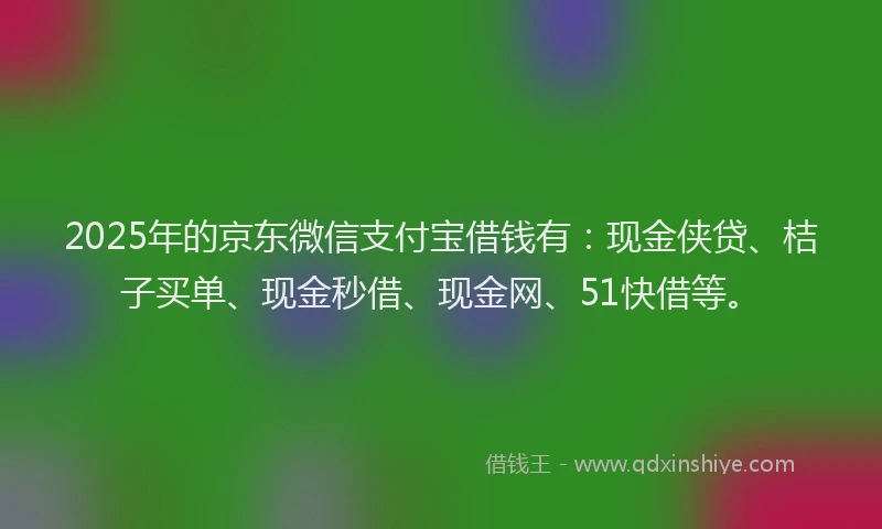 2025年的京东微信支付宝借钱有：现金侠贷、桔子买单、现金秒借、现金网、51快借等。