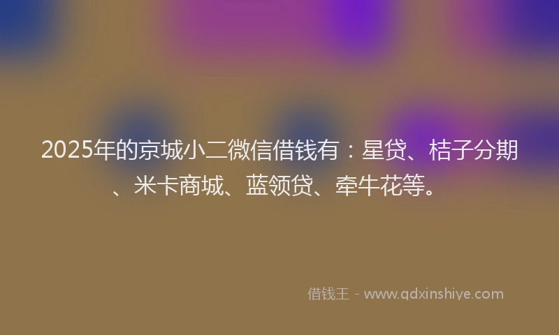 2025年的京城小二微信借钱有:星贷、桔子分期、米卡商城、蓝领贷、牵牛花等。