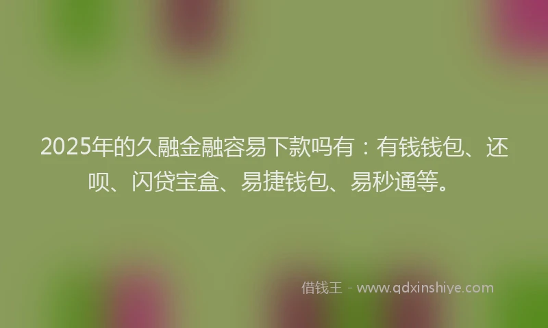 2025年的久融金融容易下款吗有：有钱钱包、还呗、闪贷宝盒、易捷钱包、易秒通等。