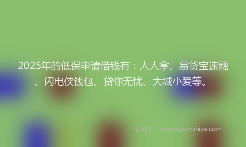 2025年的低保申请借钱有:人人拿、易贷宝速融、闪电侠钱包、贷你无忧、大城小爱等。