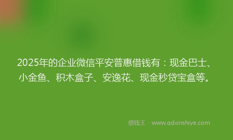2025年的企业微信平安普惠借钱有：现金巴士、小金鱼、积木盒子、安逸花、现金秒贷宝盒等。
