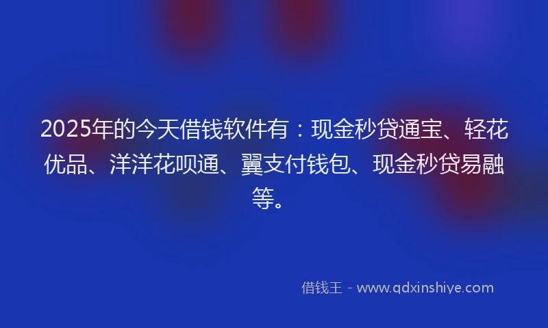 2025年的今天借钱软件有：现金秒贷通宝、轻花优品、洋洋花呗通、翼支付钱包、现金秒贷易融等。
