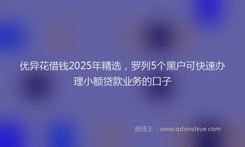 优异花借钱2025年精选，罗列5个黑户可快速办理小额贷款业务的口子