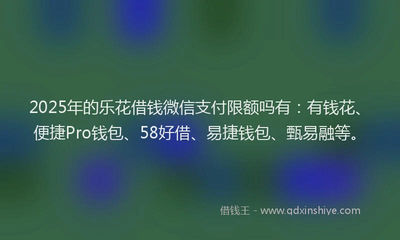 2025年的乐花借钱微信支付限额吗有：有钱花、便捷Pro钱包、58好借、易捷钱包、甄易融等。