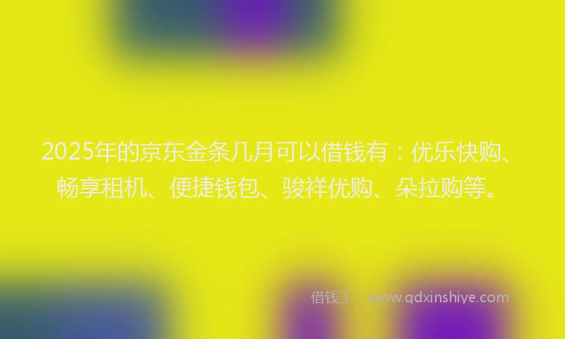 2025年的京东金条几月可以借钱有：优乐快购、畅享租机、便捷钱包、骏祥优购、朵拉购等。