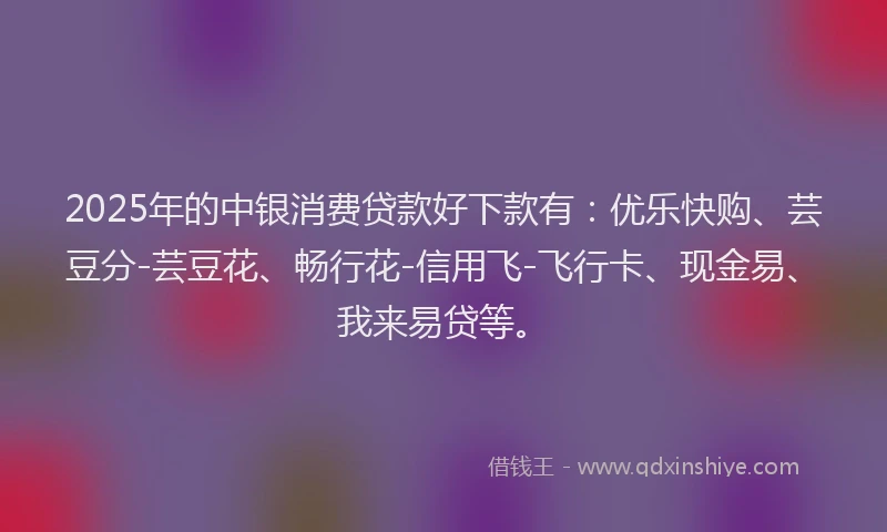 2025年的中银消费贷款好下款有：优乐快购、芸豆分-芸豆花、畅行花-信用飞-飞行卡、现金易、我来易贷等。