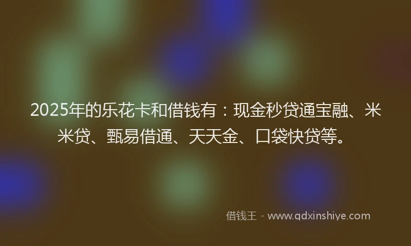 2025年的乐花卡和借钱有：现金秒贷通宝融、米米贷、甄易借通、天天金、口袋快贷等。