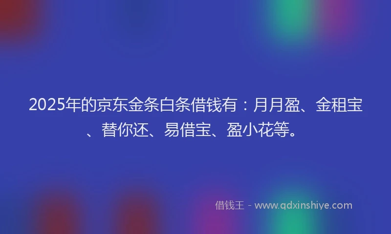 2025年的京东金条白条借钱有:月月盈、金租宝、替你还、易借宝、盈小花等。