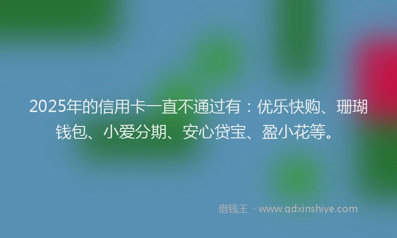 2025年的信用卡一直不通过有：优乐快购、珊瑚钱包、小爱分期、安心贷宝、盈小花等。