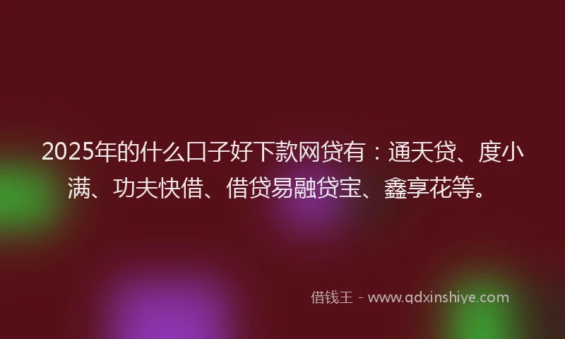 2025年的什么口子好下款网贷有：通天贷、度小满、功夫快借、借贷易融贷宝、鑫享花等。