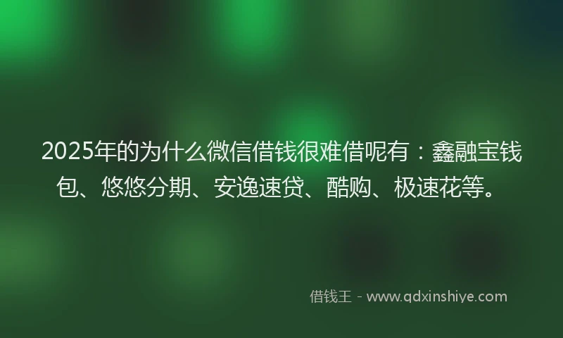 2025年的为什么微信借钱很难借呢有：鑫融宝钱包、悠悠分期、安逸速贷、酷购、极速花等。