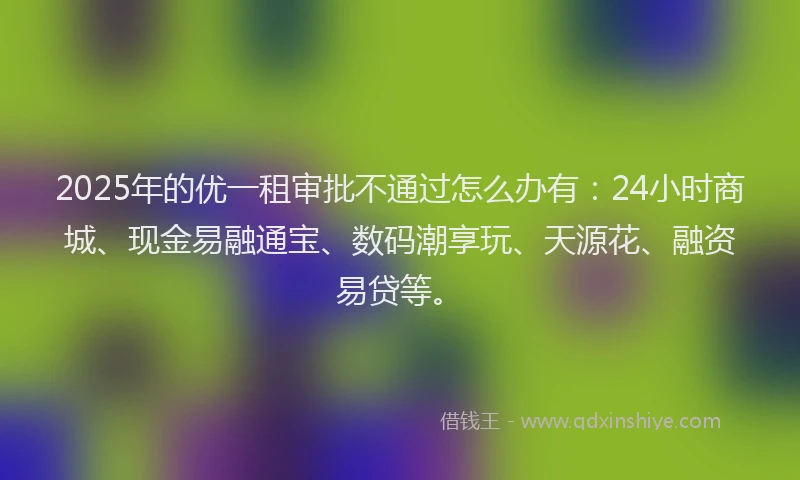 2025年的优一租审批不通过怎么办有:24小时商城、现金易融通宝、数码潮享玩、天源花、融资易贷等。