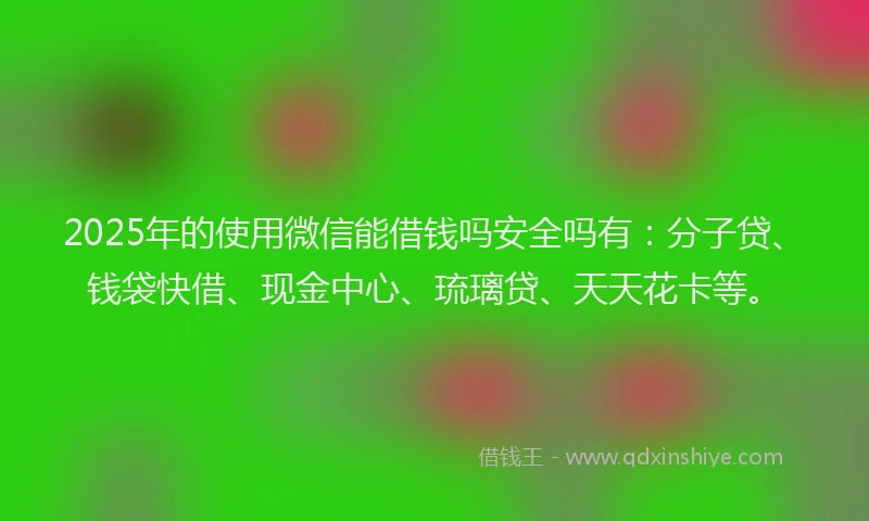2025年的使用微信能借钱吗安全吗有：分子贷、钱袋快借、现金中心、琉璃贷、天天花卡等。