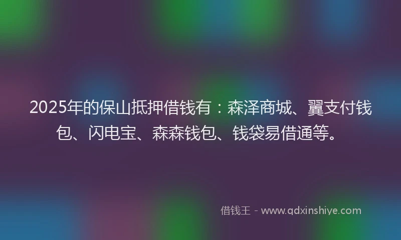 2025年的保山抵押借钱有：森泽商城、翼支付钱包、闪电宝、森森钱包、钱袋易借通等。
