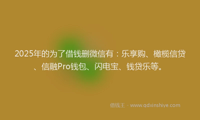 2025年的为了借钱删微信有：乐享购、橄榄信贷、信融Pro钱包、闪电宝、钱贷乐等。