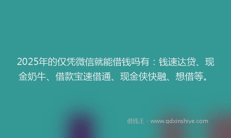 2025年的仅凭微信就能借钱吗有:钱速达贷、现金奶牛、借款宝速借通、现金侠快融、想借等。