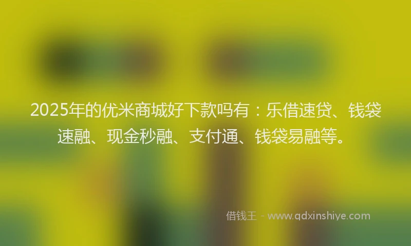 2025年的优米商城好下款吗有:乐借速贷、钱袋速融、现金秒融、支付通、钱袋易融等。
