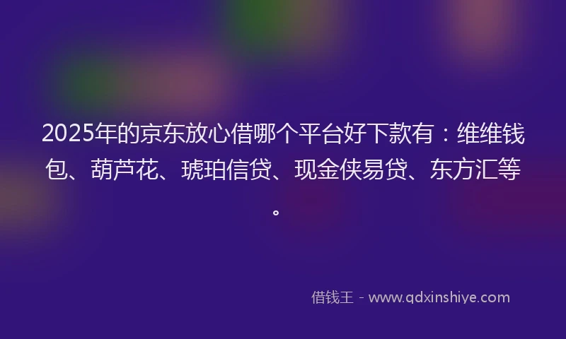 2025年的京东放心借哪个平台好下款有：维维钱包、葫芦花、琥珀信贷、现金侠易贷、东方汇等。