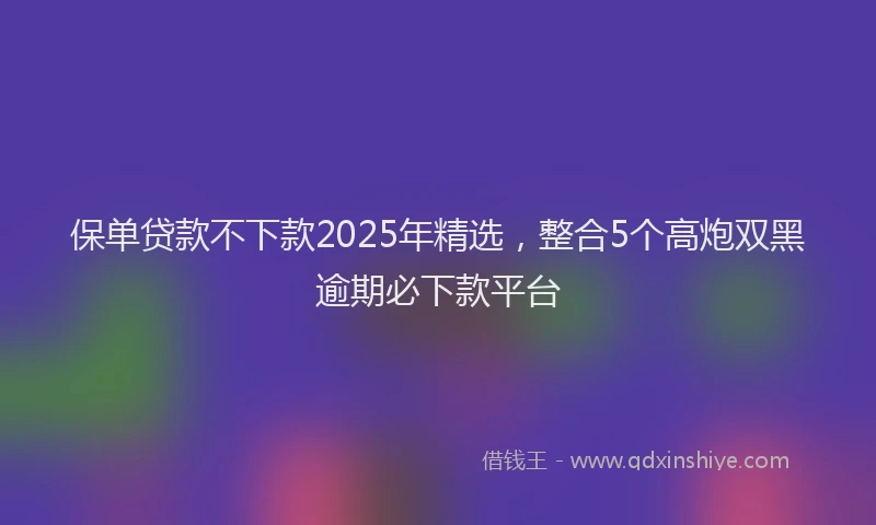保单贷款不下款2025年精选，整合5个高炮双黑逾期必下款平台